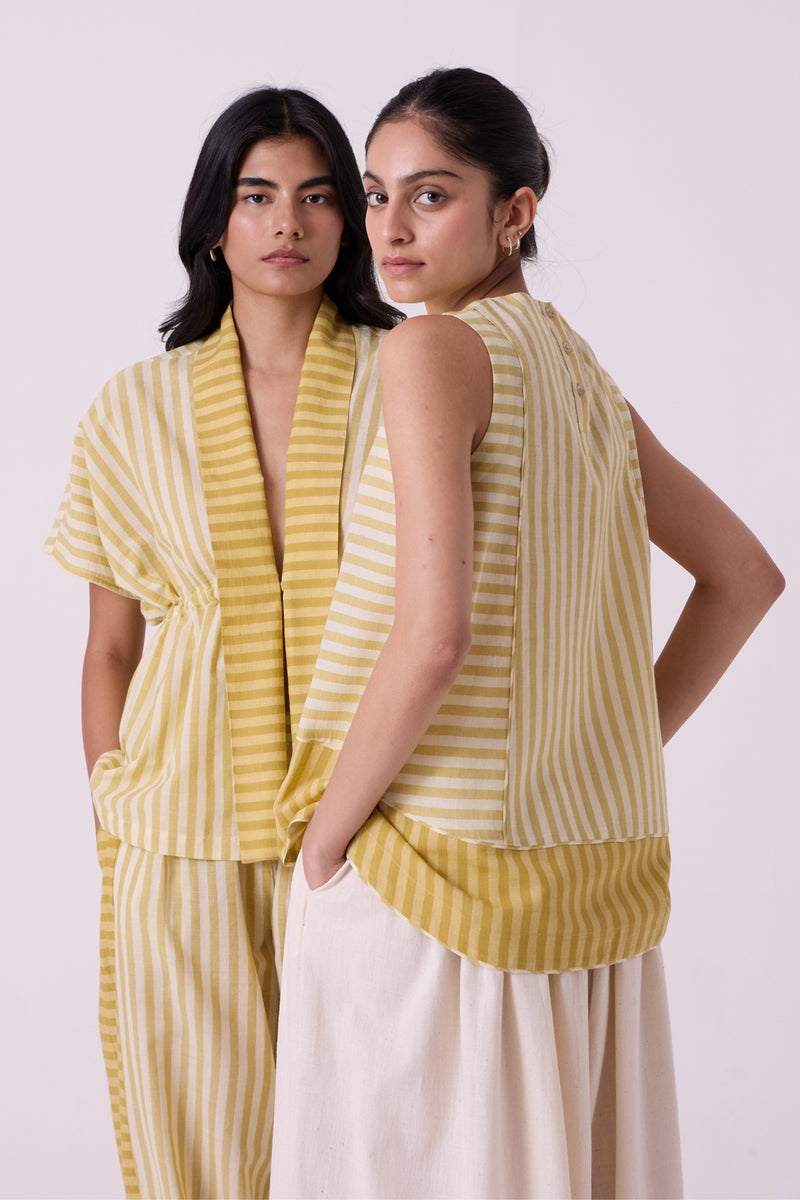 Asahi Yellow Striped Handwoven Tent top handwoven cotton top/shirt by The Summer House in yellow for women Worldwide