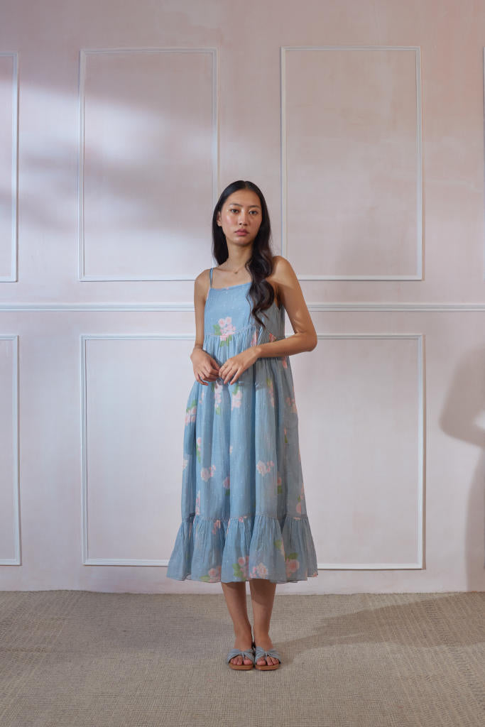 A Day On The Beach Midi Hazari Mogra silk by Nadiya Paar in blue color for women Worldwide