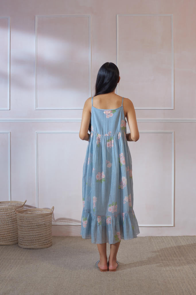 A Day On The Beach Midi Hazari Mogra silk by Nadiya Paar in blue color for women Worldwide