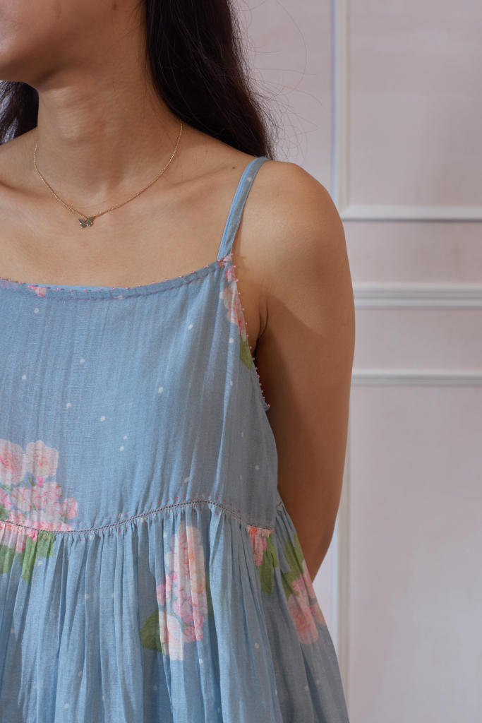 A Day On The Beach Midi Hazari Mogra silk by Nadiya Paar in blue color for women Worldwide