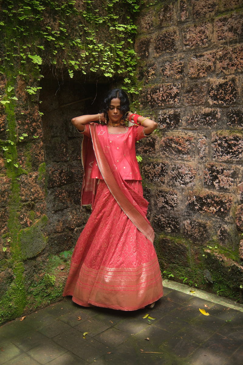 Khumar Lehenga Choli brocade lehenga sets by Myoho in red for women Worldwide