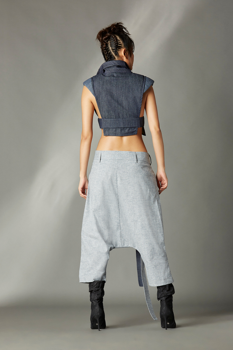 Nova Trousers in Burlap cotton by Chola in blue color for women Worldwide
