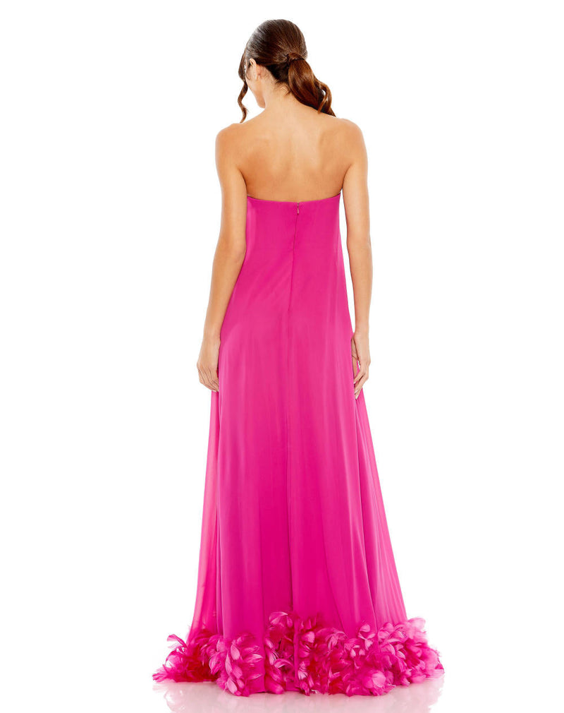 MD-13001 Tube Feathered Dress-Pink chiffon by Mac Duggal in pink color for women Worldwide