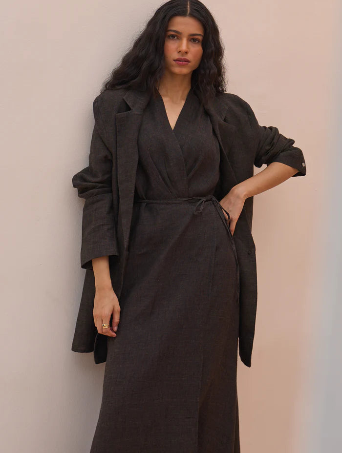 Maya Linen Dress with Jacket-Charcoal