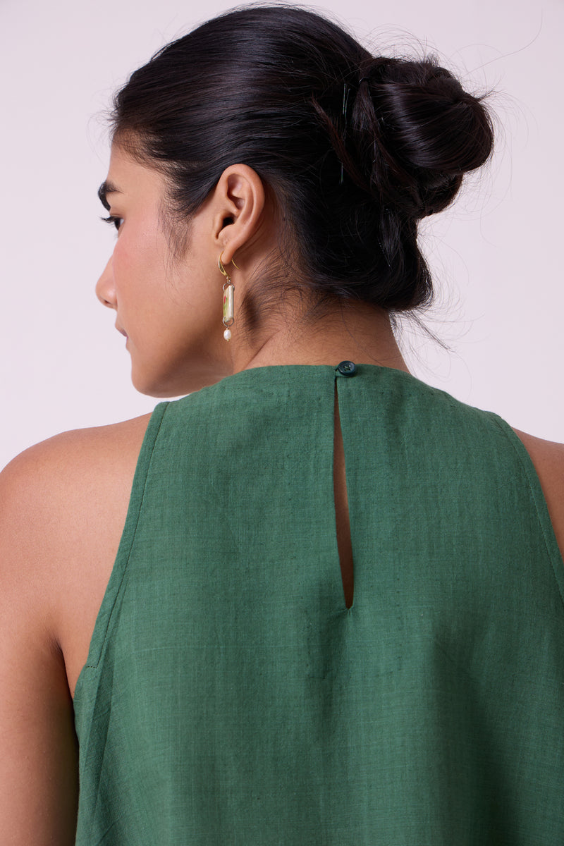 Margo Green Colourblocked Handwoven Top handwoven cotton top/shirt by The Summer House in green for women Worldwide