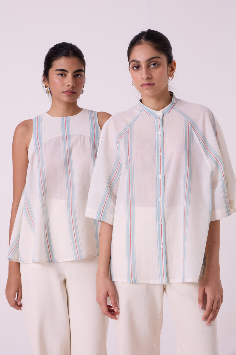 Kisaiya Striped Handwoven Top handwoven cotton top/shirt by The Summer House in off white for women Worldwide