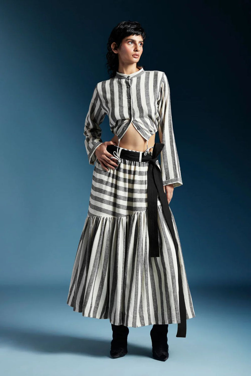 Reese Skirt-Bw Awning Stripes cotton by Chola for women Worldwide