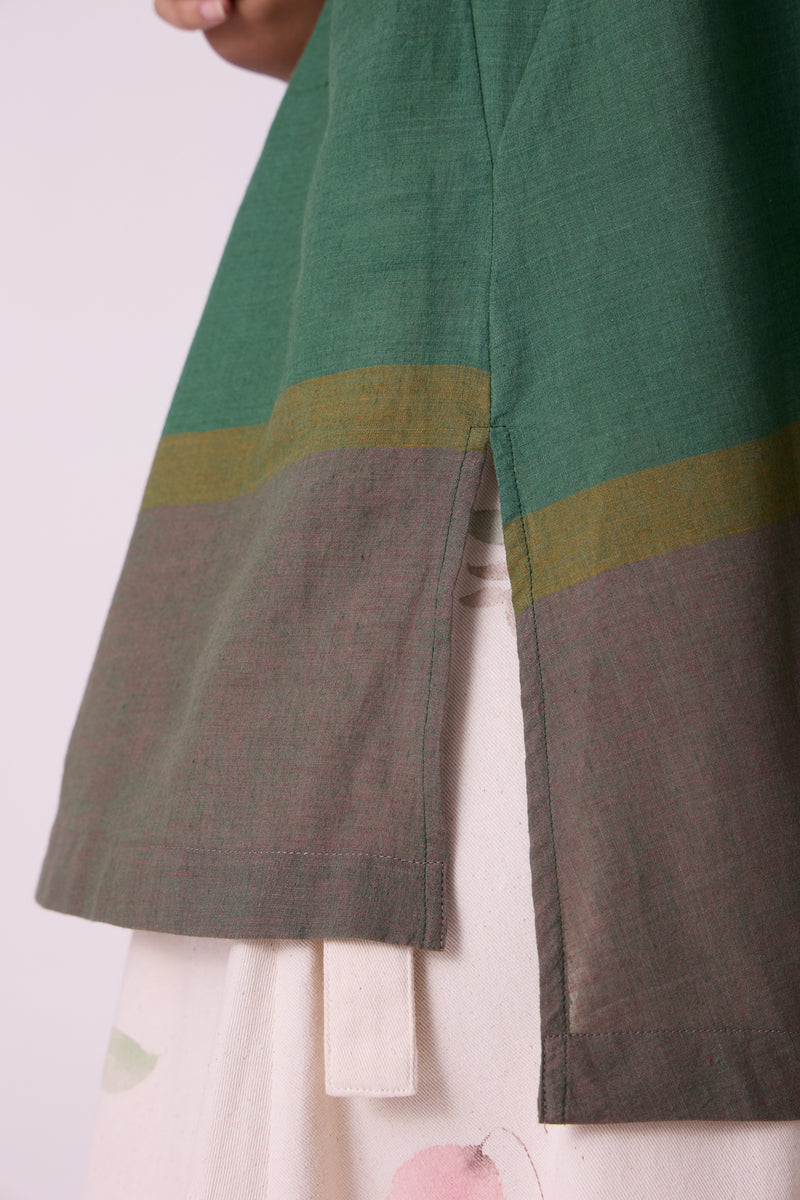 Margo Green Colourblocked Handwoven Top handwoven cotton top/shirt by The Summer House in green for women Worldwide