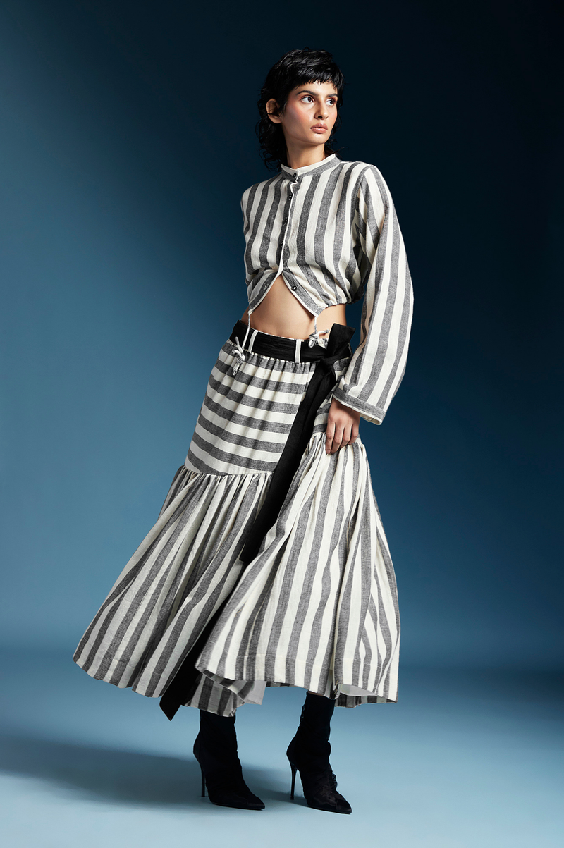 Reese Skirt-Bw Awning Stripes cotton by Chola for women Worldwide