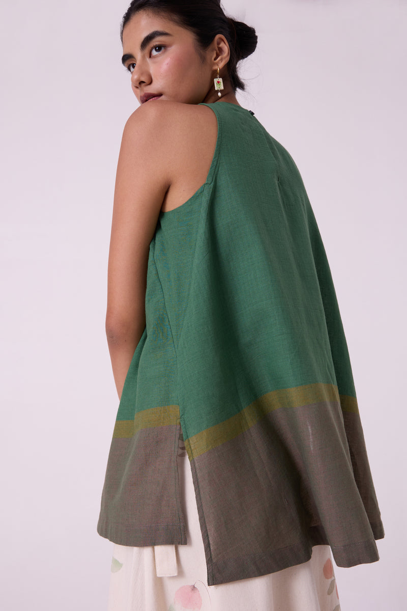 Margo Green Colourblocked Handwoven Top handwoven cotton top/shirt by The Summer House in green for women Worldwide