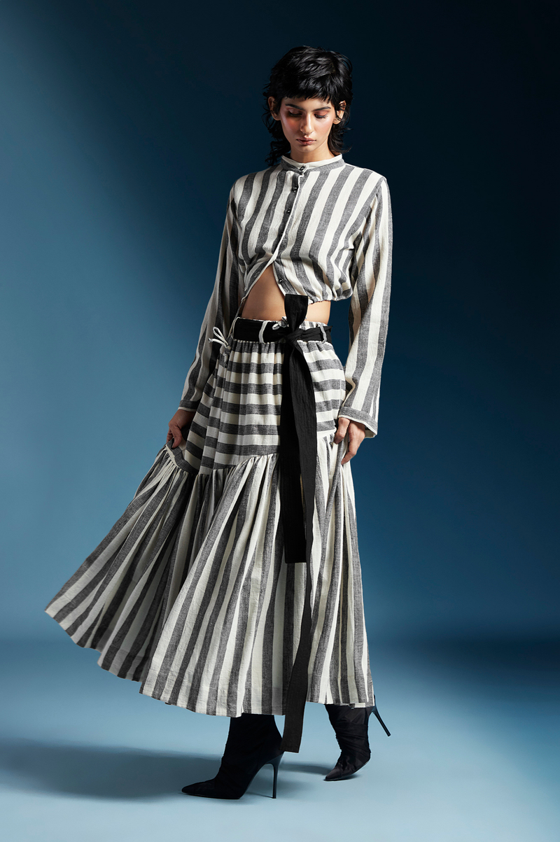 Reese Skirt-Bw Awning Stripes cotton by Chola for women Worldwide