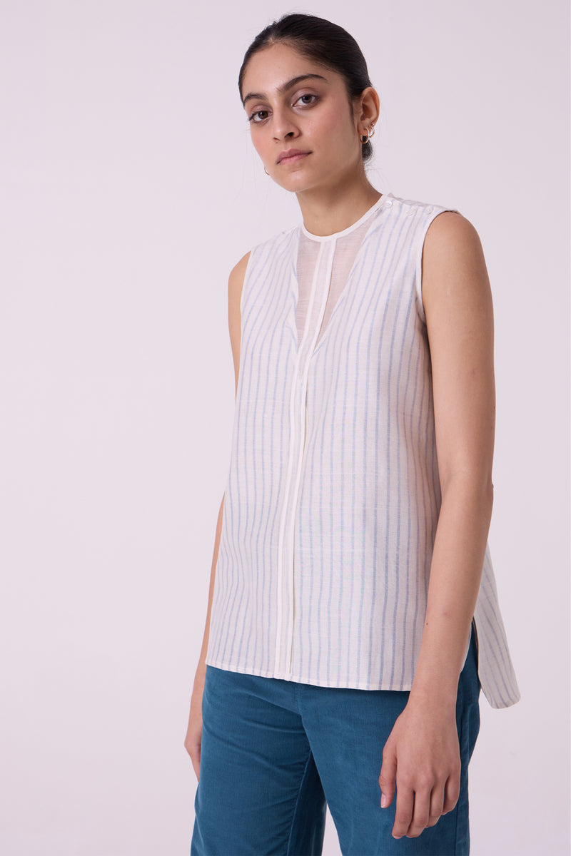 Sora Striped Handwoven Top handwoven chanderi & handwoven cotton top/shirt by The Summer House in off white for women Worldwide
