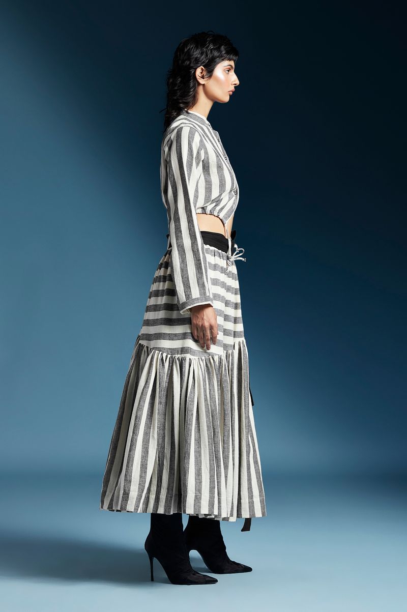Reese Skirt-Bw Awning Stripes cotton by Chola for women Worldwide