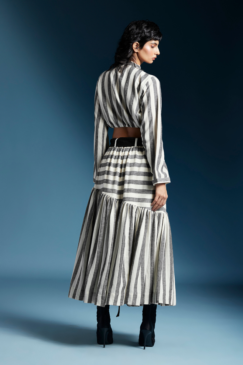 Reese Skirt-Bw Awning Stripes cotton by Chola for women Worldwide