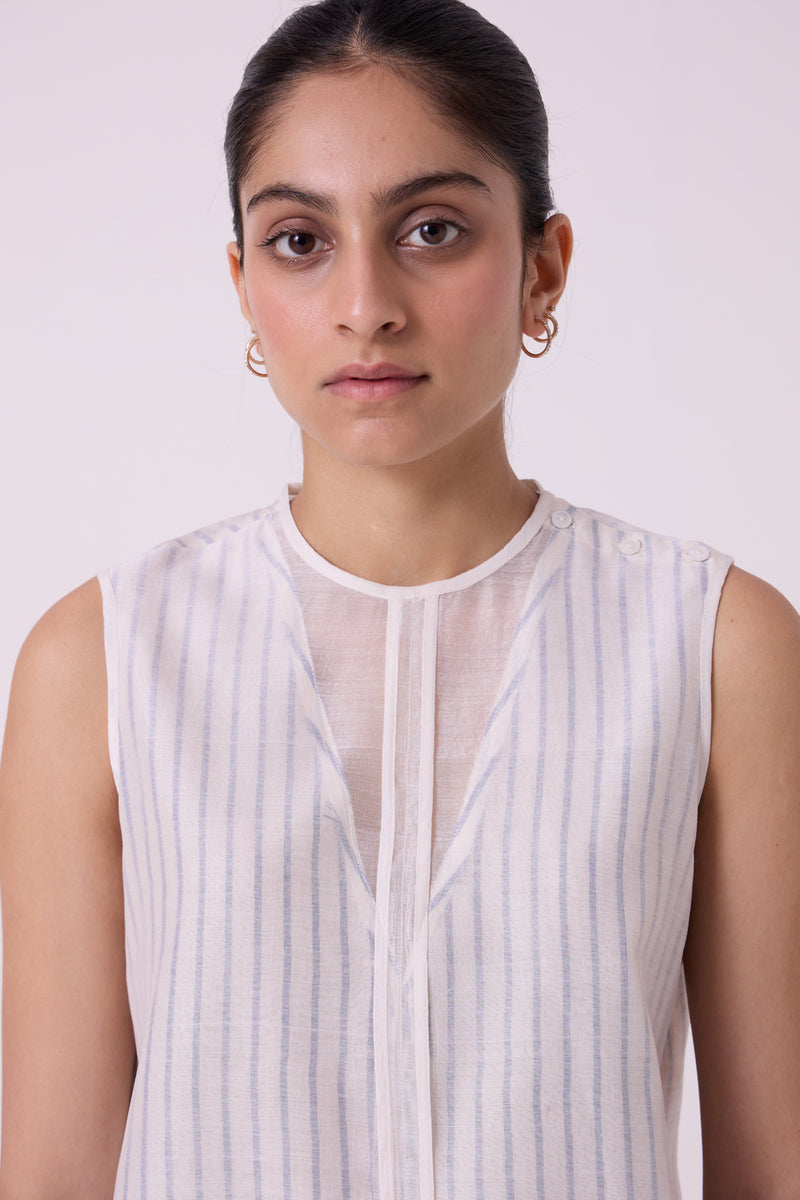 Sora Striped Handwoven Top handwoven chanderi & handwoven cotton top/shirt by The Summer House in off white for women Worldwide