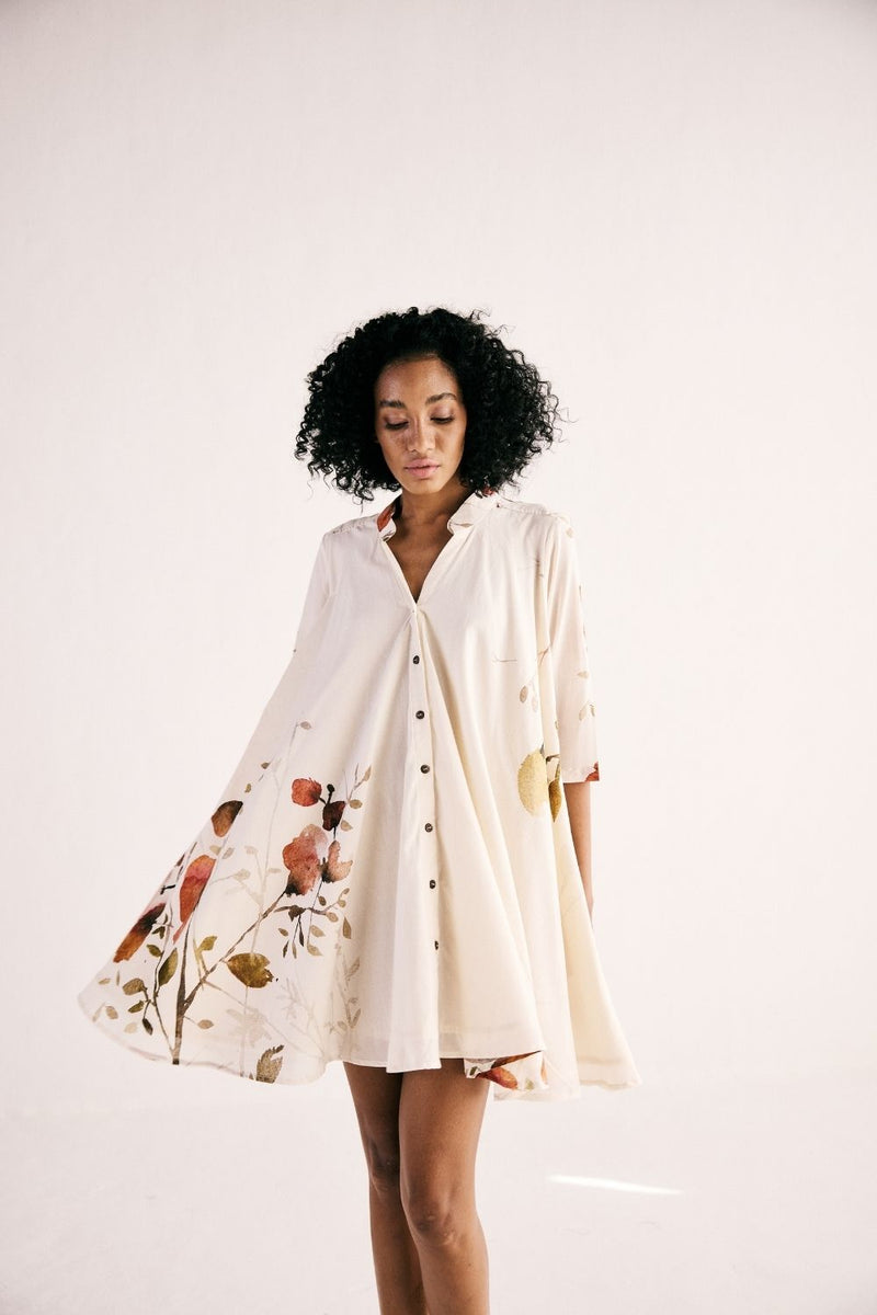 HIBISCUS SWING DRESS cotton by Khara Kapas in white for women Worldwide