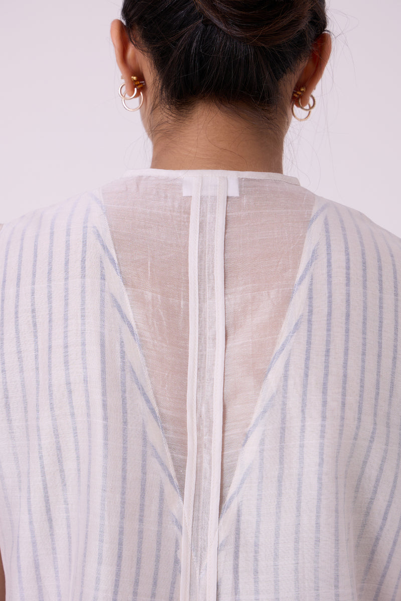 Sora Striped Handwoven Top handwoven chanderi & handwoven cotton top/shirt by The Summer House in off white for women Worldwide