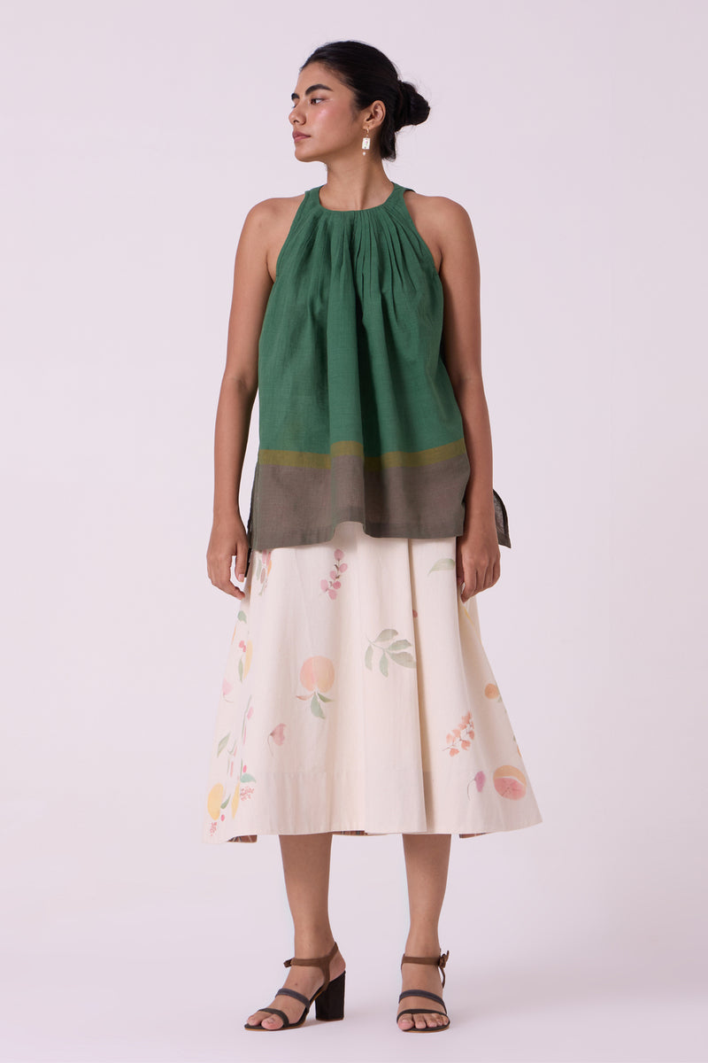 Margo Green Colourblocked Handwoven Top handwoven cotton top/shirt by The Summer House in green for women Worldwide