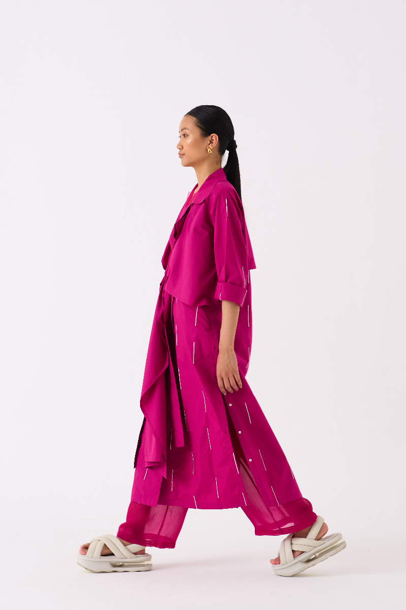 EMB. TIE JACKET CO-ORD 
(SET OF 2)-FUSCHIA