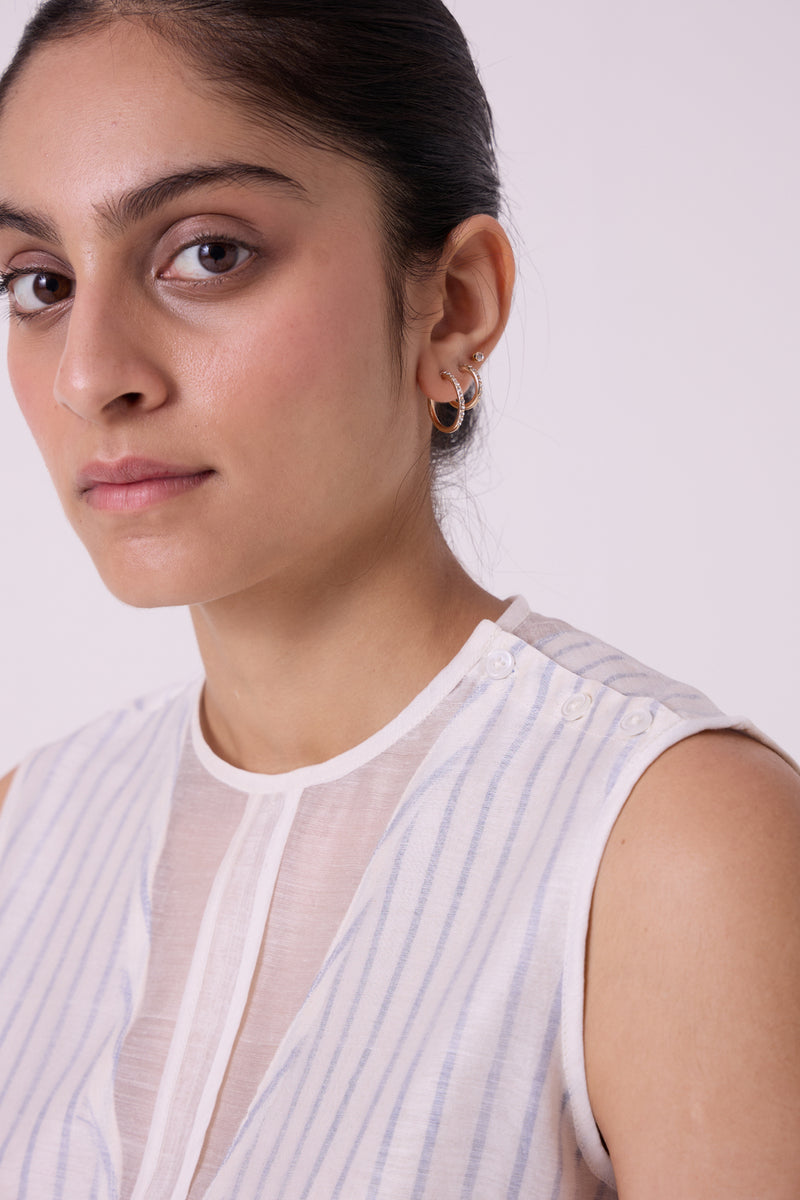 Sora Striped Handwoven Top handwoven chanderi & handwoven cotton top/shirt by The Summer House in off white for women Worldwide