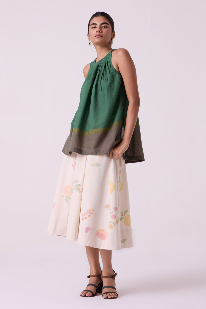 Margo Green Colourblocked Handwoven Top handwoven cotton top/shirt by The Summer House in green for women Worldwide