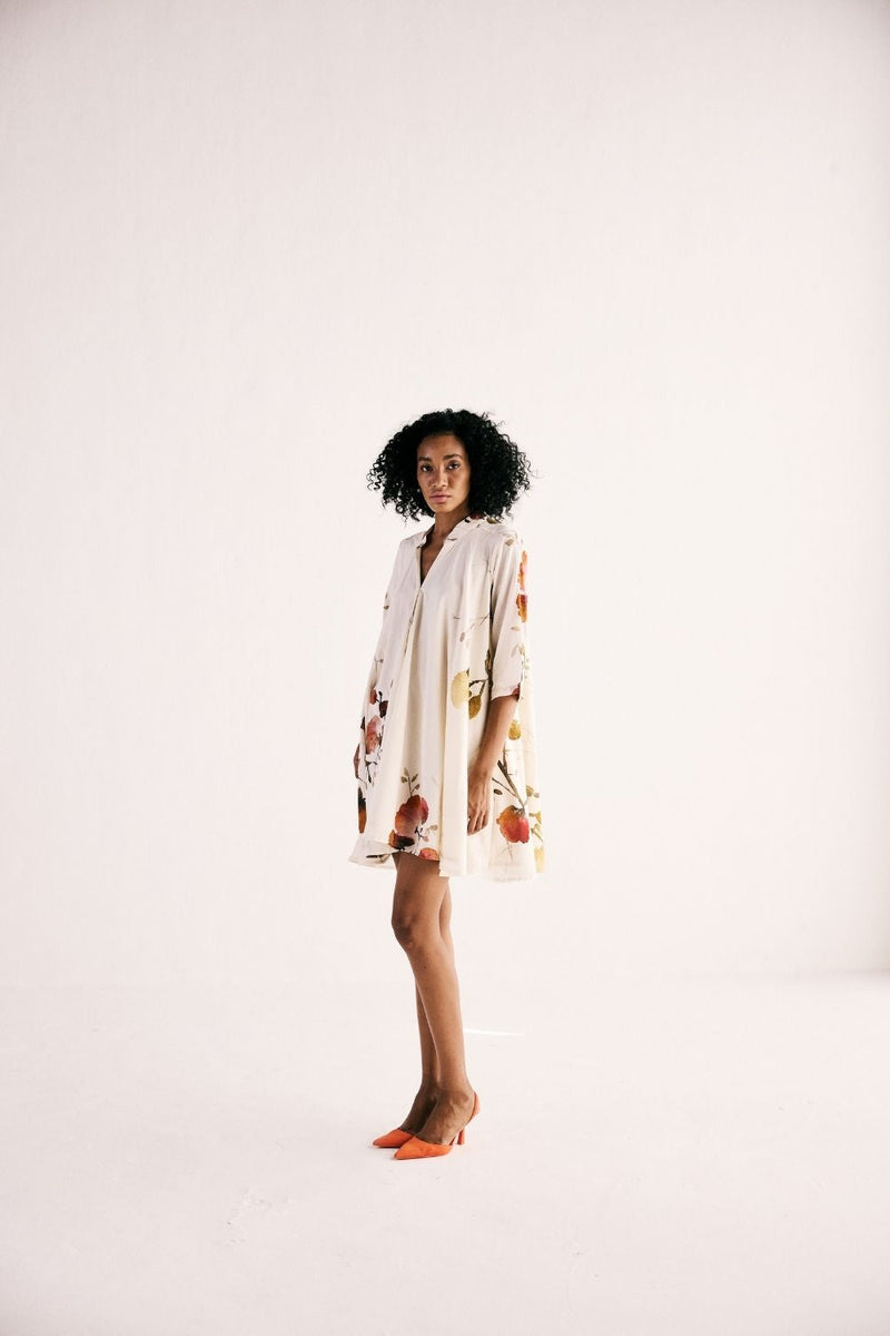 HIBISCUS SWING DRESS cotton by Khara Kapas in white for women Worldwide
