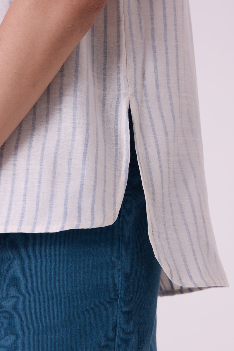 Sora Striped Handwoven Top handwoven chanderi & handwoven cotton top/shirt by The Summer House in off white for women Worldwide