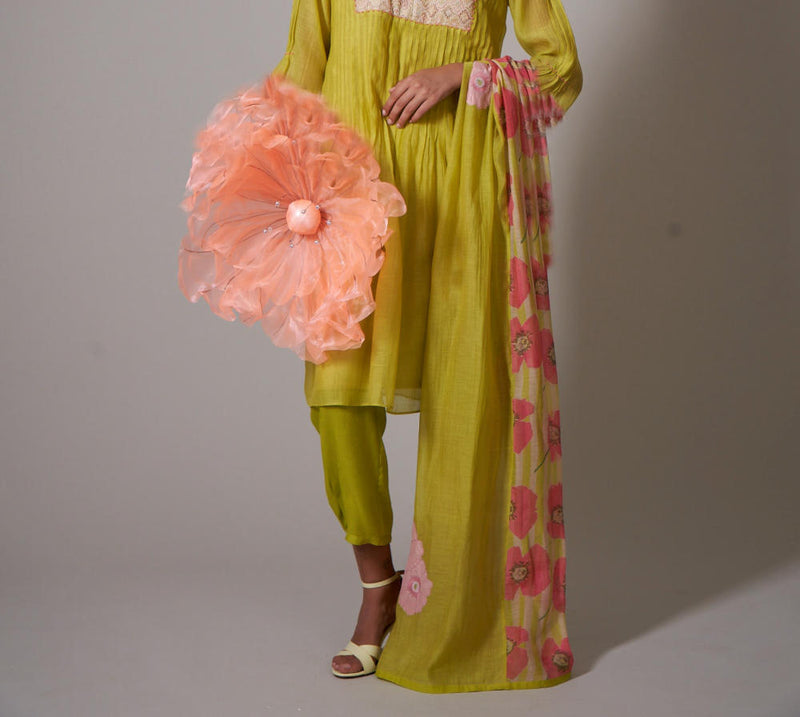Gekka Lime mul cotton silk kurta set silk by Priti Prashant for women Worldwide