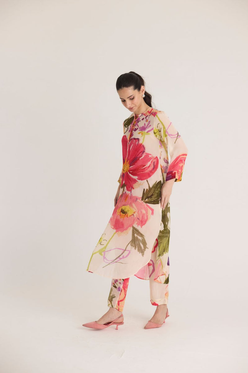 DOLLY WHITE CREPE LONG KURTA SET mul by Yam in multi color for women Worldwide