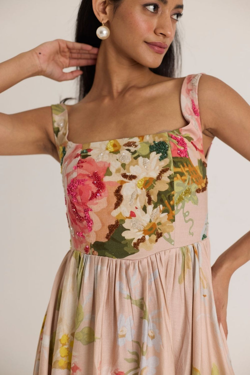 HAZEL EMBROIDERED DRESS satin by Yam in pink color for women Worldwide