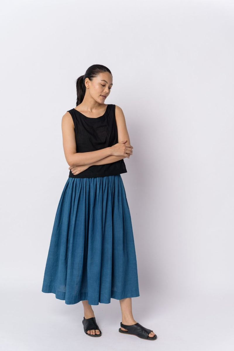Indigo pleated skirt - Indigo Skirts by World of Crow in blue color for women Worldwide