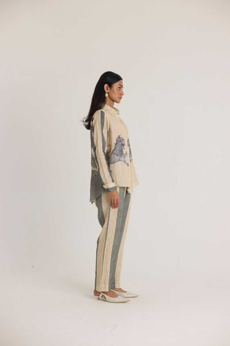 PAWS LINEN CO-ORD SET by Yam in white color for women Worldwide