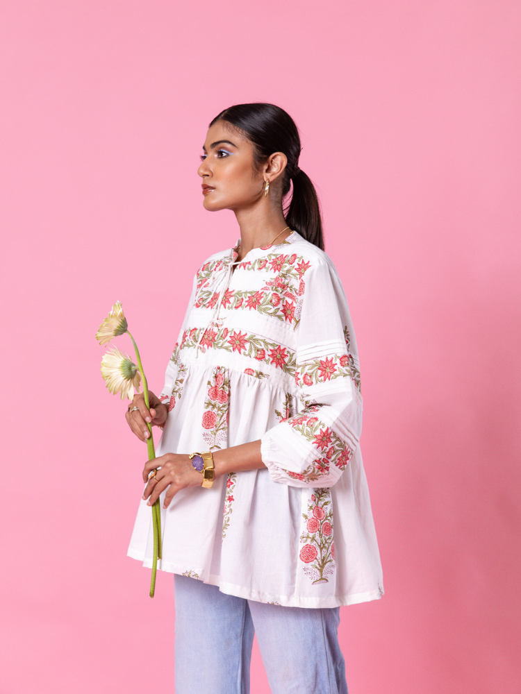 Florencia Peasent Top Top & Tunics by Marche in white color for women Worldwide
