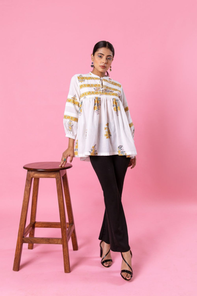 Yellow Florencia Top Top & Tunics by Marche in white color for women Worldwide