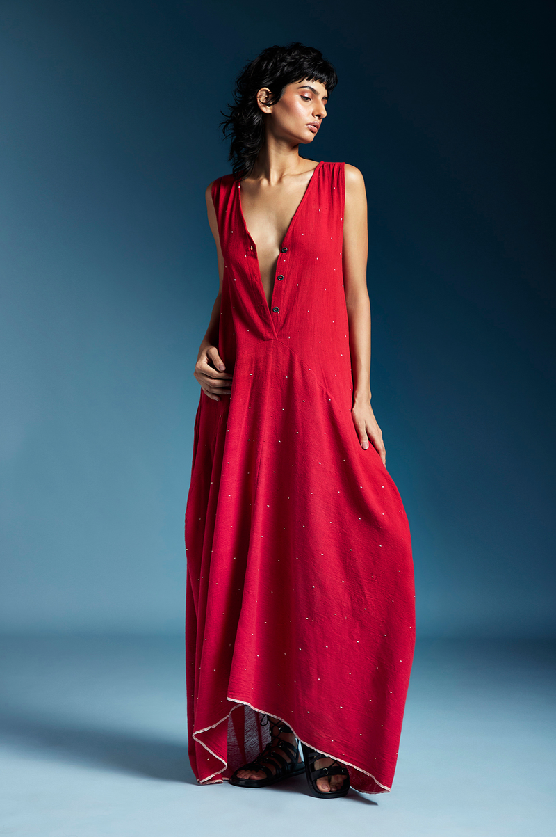 Auburn Dress-Red cotton by Chola in red color for women Worldwide