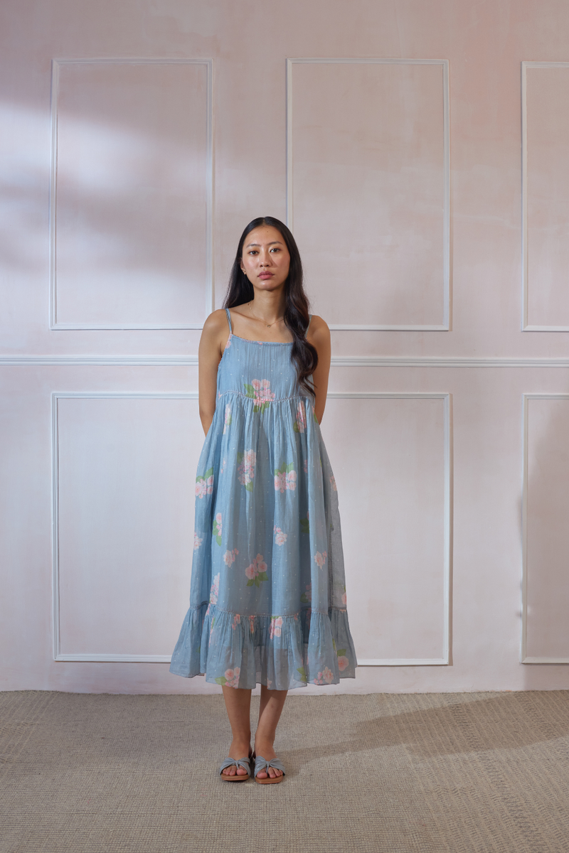 A Day On The Beach Midi Hazari Mogra silk by Nadiya Paar in blue color for women Worldwide