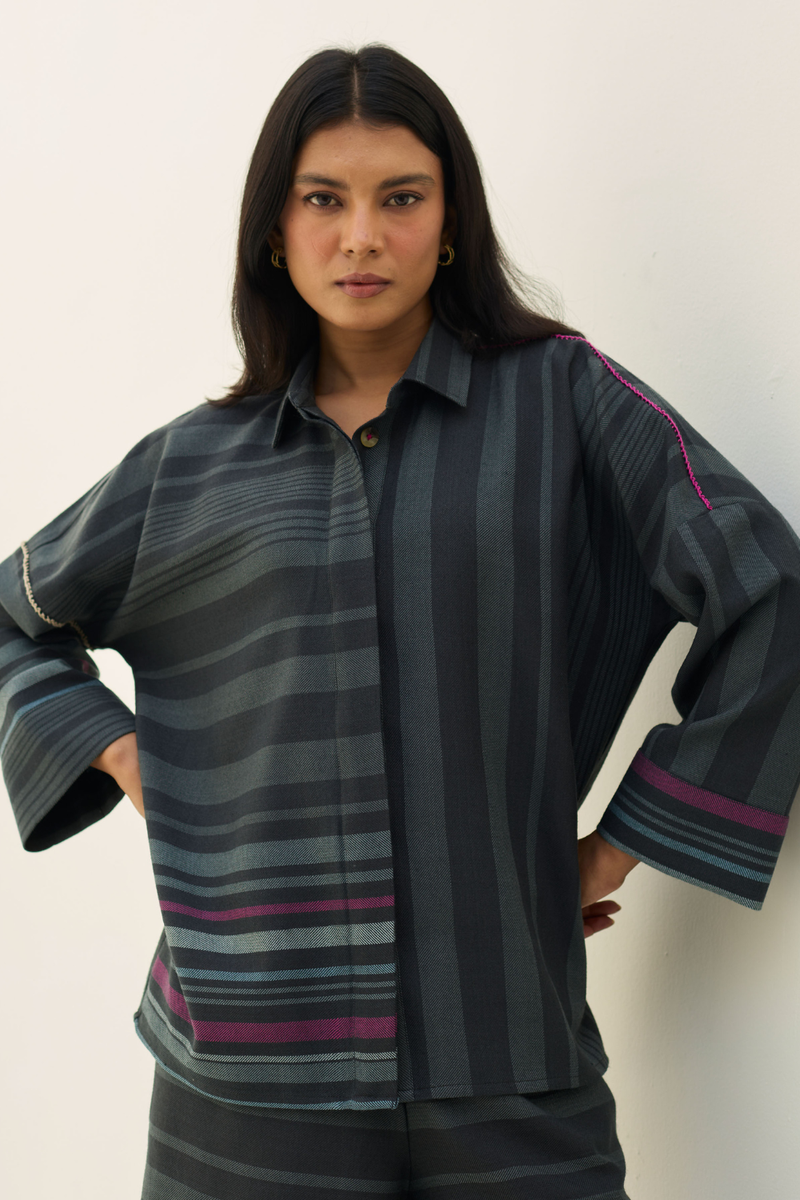 Ellen Dolman Sleeve Shirt - Charcoal by Manan in charcoal color for women Worldwide