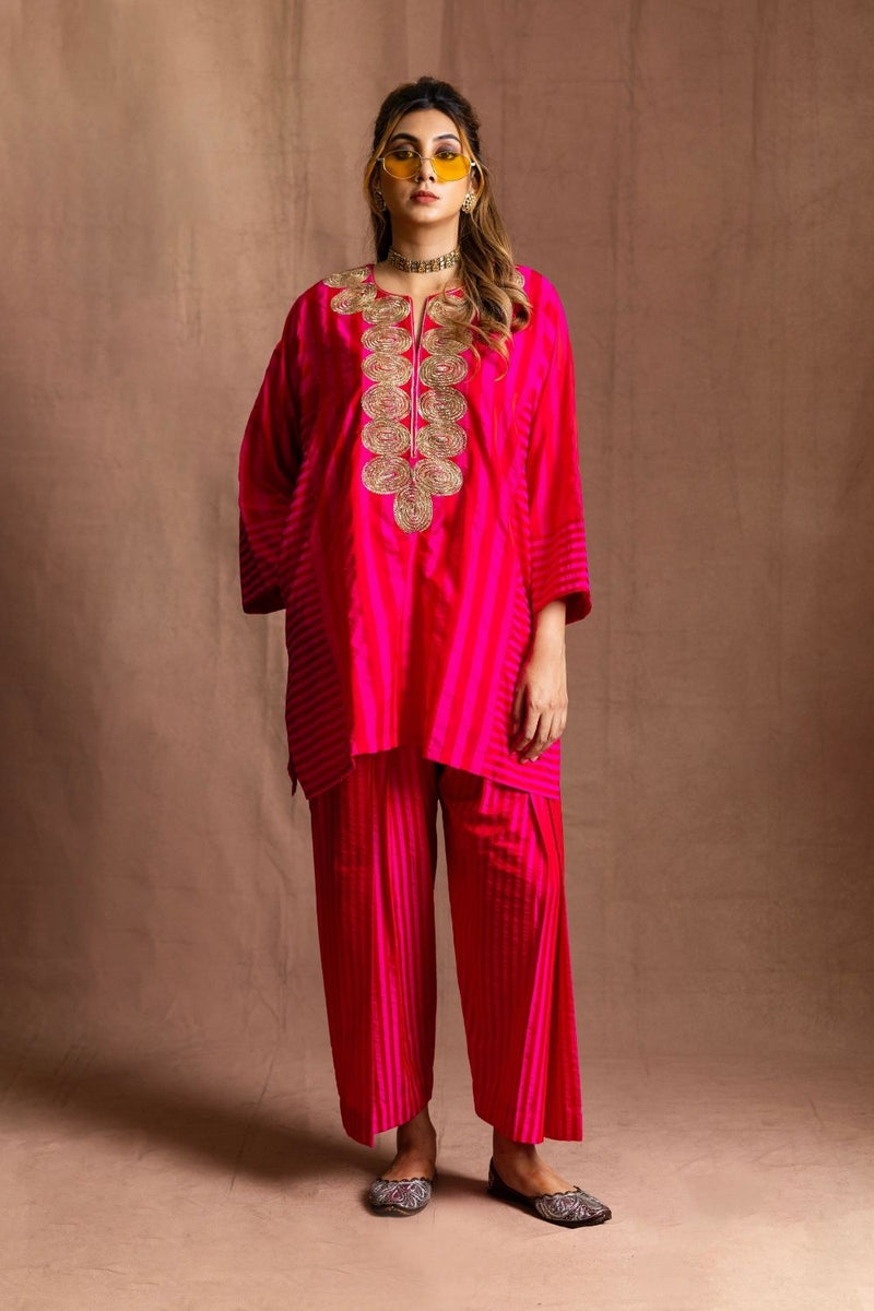Silk Striped Farshi-Pink & Red Stripes silk by Sabo by Sabina for women Worldwide
