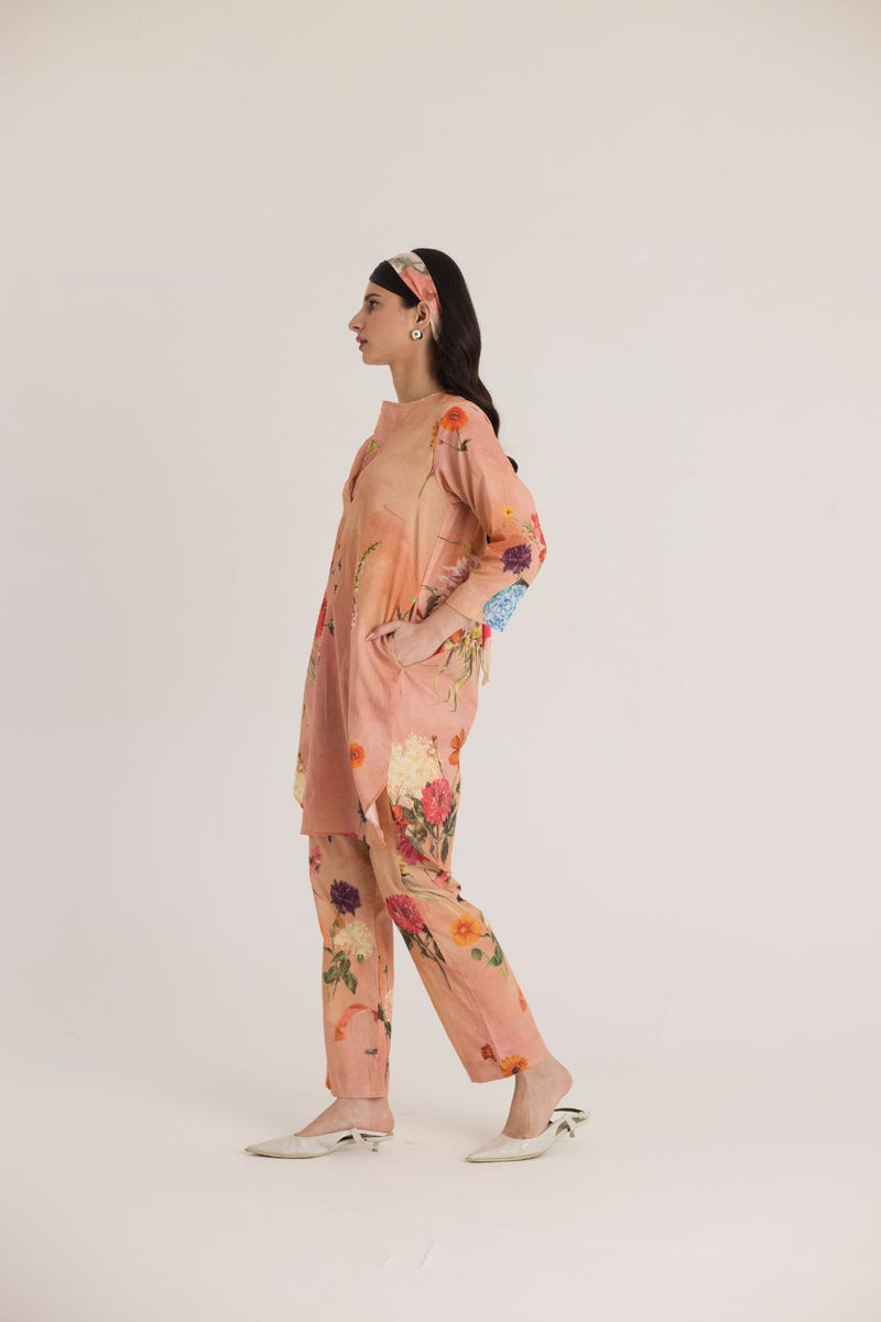 BUTTERCUP SHORT KURTA SET cotton by Yam in peach color for women Worldwide