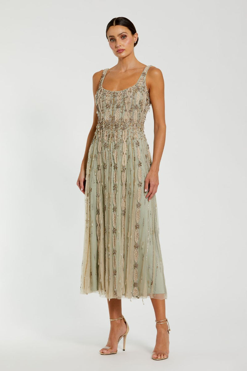 10078-Embellished Mesh Sleeveless Scoop Neck Midi Dress by Mac Duggal for women Worldwide