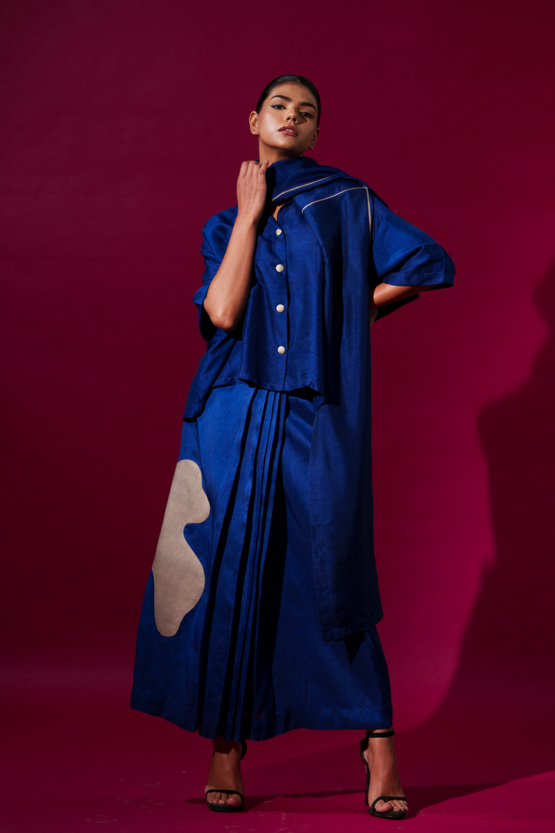 Flamingo app skirt-Blue + Grey upada silk skirts by Stoique in blue, grey for women Worldwide