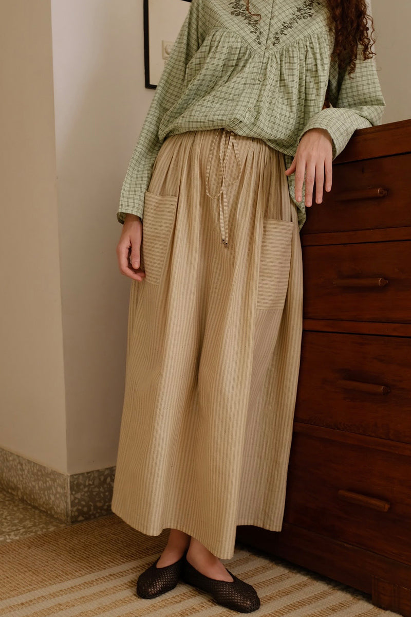 Casey-Sand Skirt handwoven cotton skirt by MASON AND MILL in beige for women Worldwide