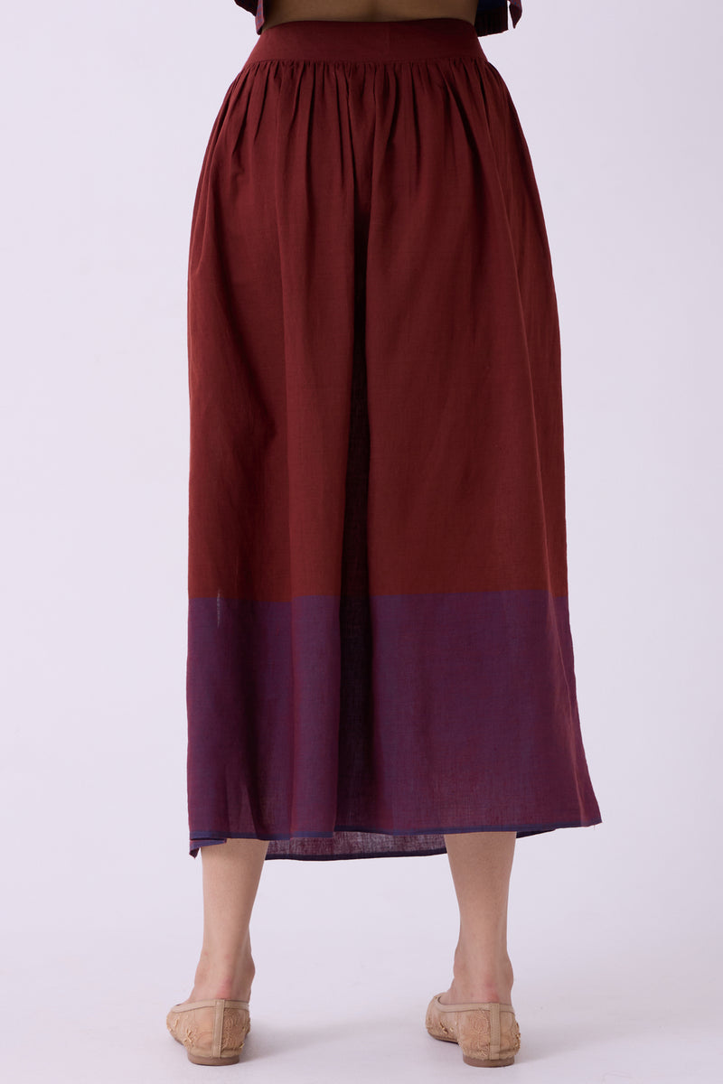 Fuwari Brown Colourblocked Handwoven Midi Skirt handwoven cotton skirt by The Summer House in brown for women Worldwide