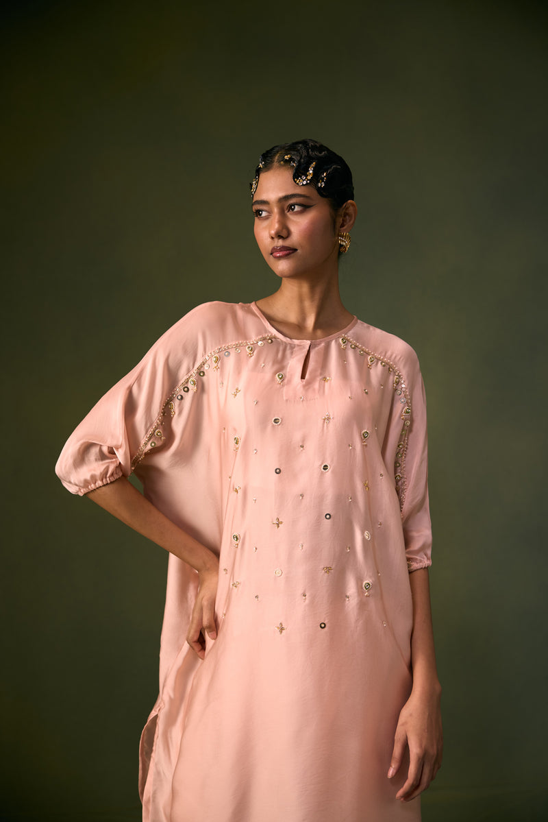 Acove Tea Rose Antifit Kurta Set vegan satin, organza satin kurta/kurta set by PRAHNAAYA in pink for women Worldwide
