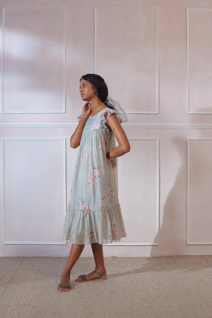 Ice Cube Bougainvillea Dress silk by Nadiya Paar in grey color for women Worldwide