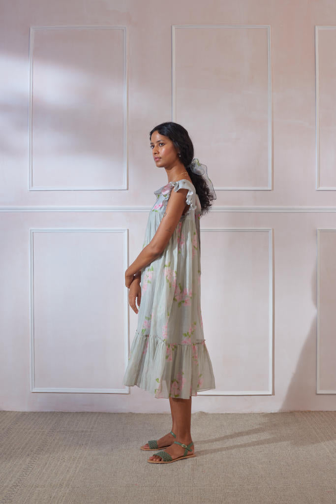 Ice Cube Bougainvillea Dress silk by Nadiya Paar in grey color for women Worldwide