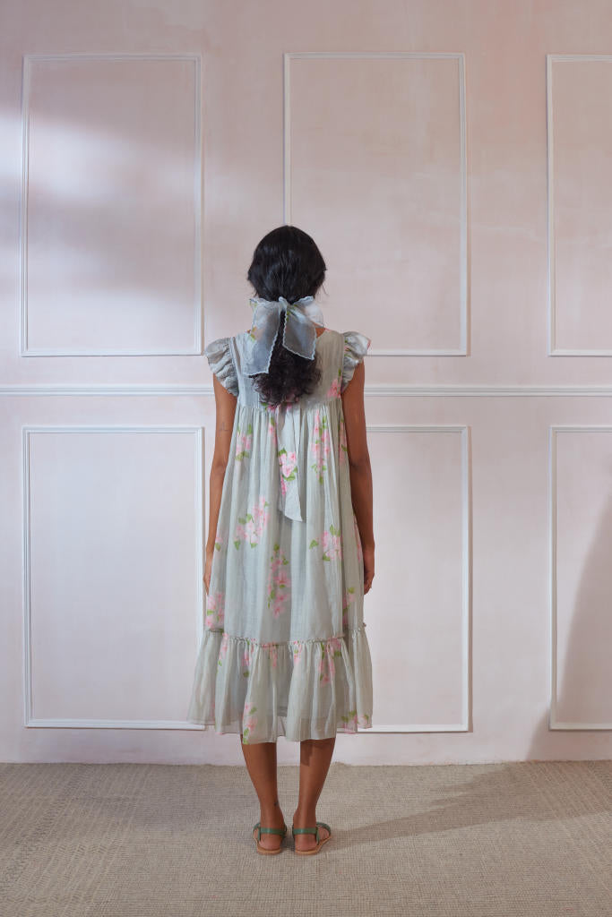 Ice Cube Bougainvillea Dress silk by Nadiya Paar in grey color for women Worldwide