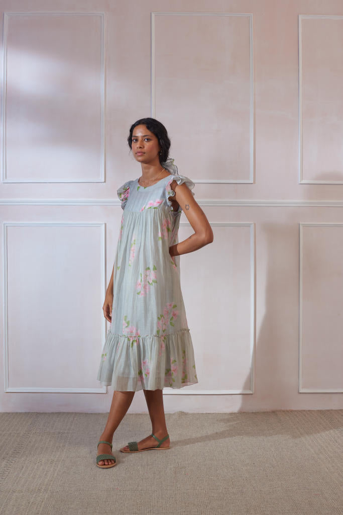Ice Cube Bougainvillea Dress silk by Nadiya Paar in grey color for women Worldwide