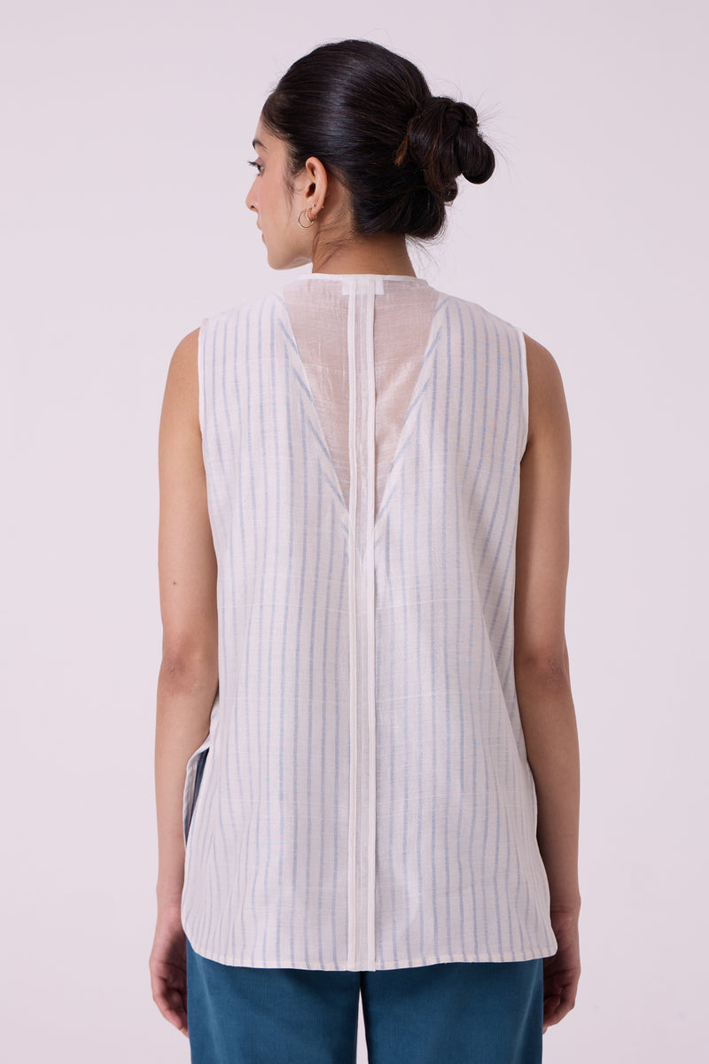 Sora Striped Handwoven Top handwoven chanderi & handwoven cotton top/shirt by The Summer House in off white for women Worldwide