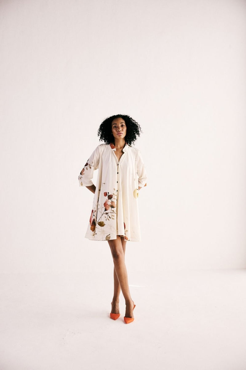 HIBISCUS SWING DRESS cotton by Khara Kapas in white for women Worldwide